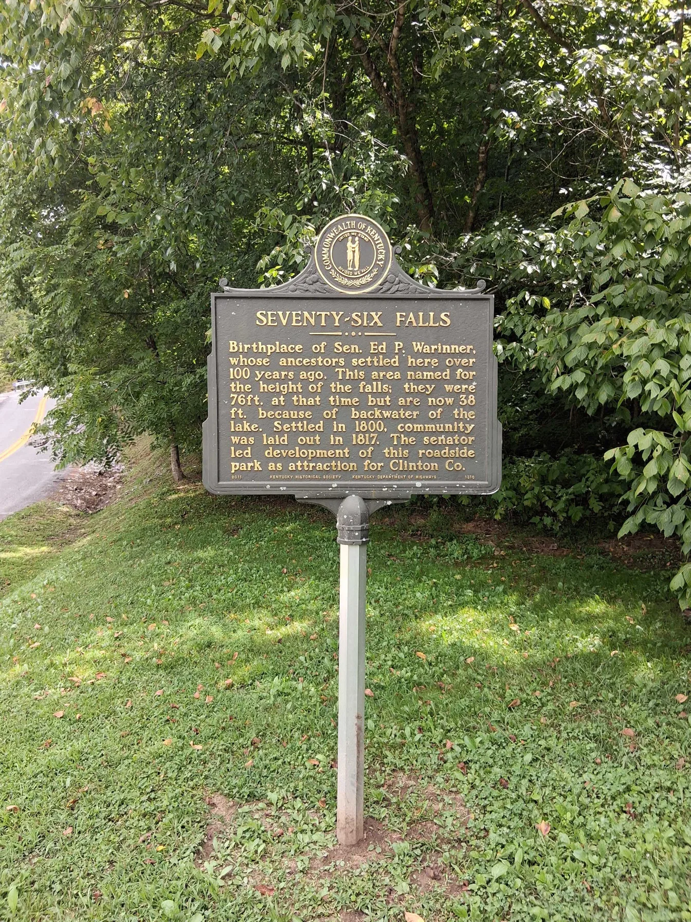 Historical marker — originally 76 ft, now lower from lake backwater