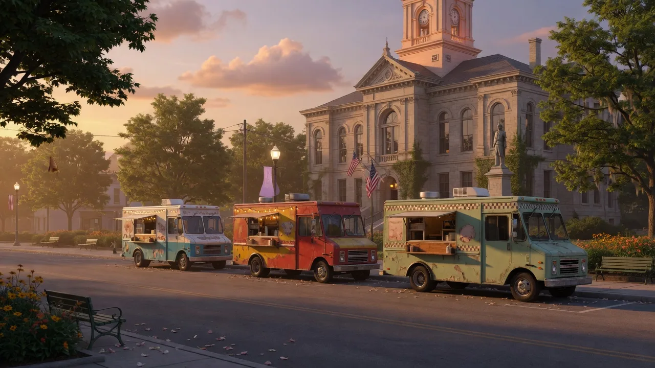 Courthouse-square food truck evenings — Lake Cumberland near Monticello KY for cabin week swimming and boat access