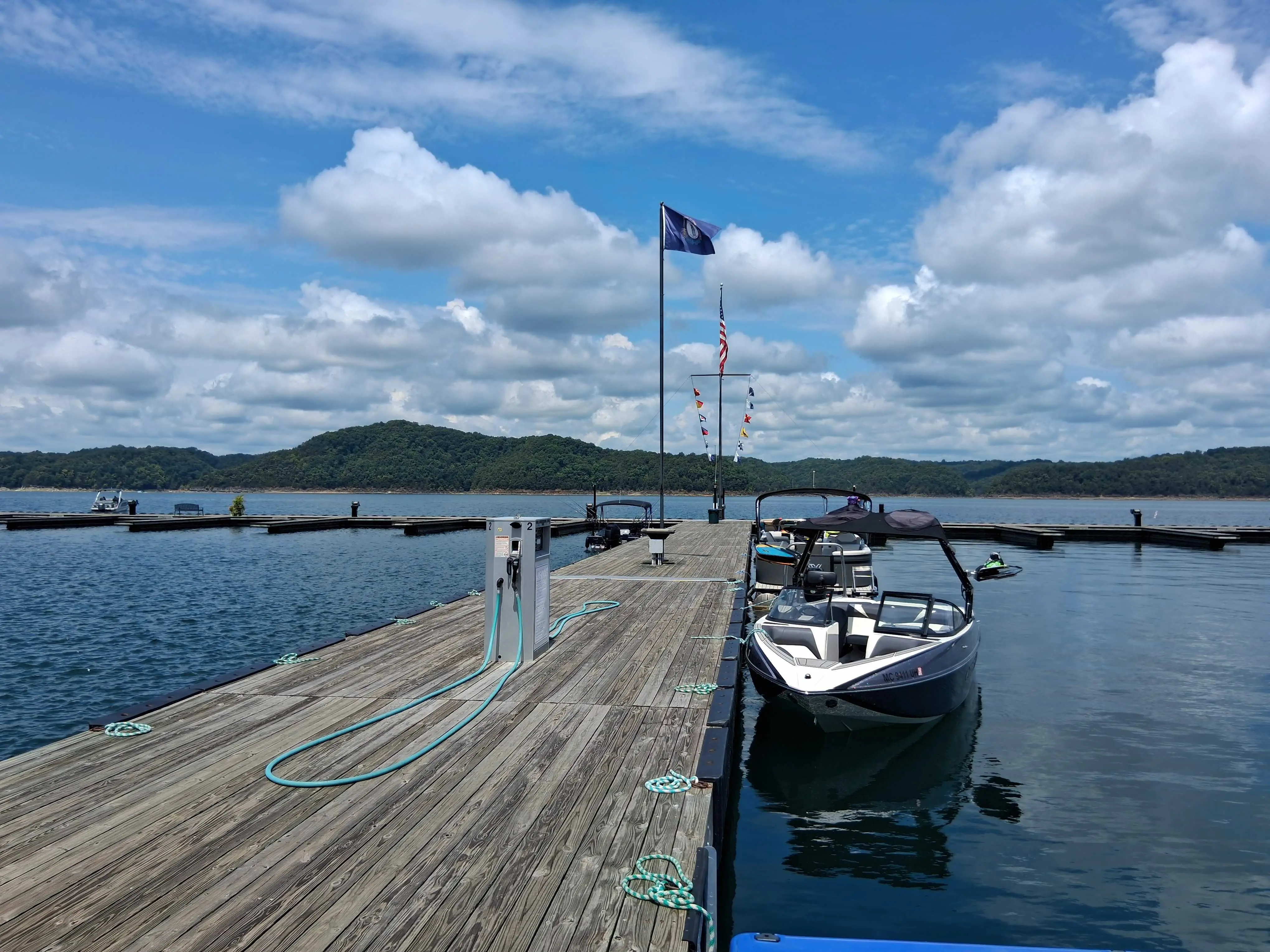 Fuel dock and boat slips at Marina Rowena on Lake Cumberland